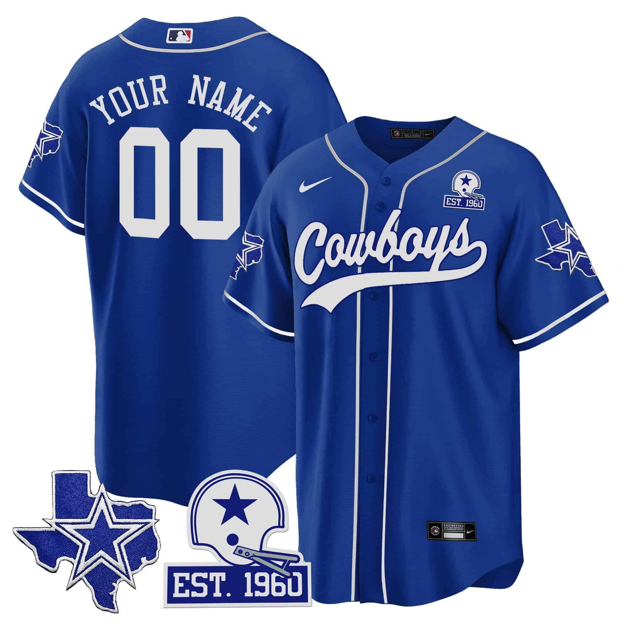 Men Dallas Cowboys Blue 2024 Nike Patch Baseball Custom NFL Jersey->customized nfl jersey->Custom Jersey
